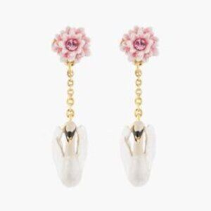 Les Nereides White Swan And Pink Water Lily Clip Earrings
